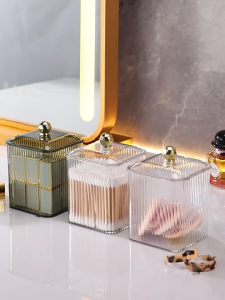 Multipurpose Stylish Cotton Swab Dispenser Home Accessory Storage Container with Easy Access Lid for Organization
