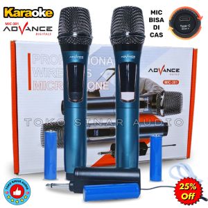 Mic Wireless Murah Isi 2 Mic Wireless Original Bahan Besi Advance MIC 301 Mic Tanpa Kabel Bisa Dicas TipeC TOKO SINAR AUDIO