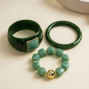 MYTHIS 3 Pcs/Set Square Round Resin Bangle Set Resin Acrylic Ombre Dye Acrylic Chunky Cuff on Trend Boho Style Vintage Square Bracelet For Women