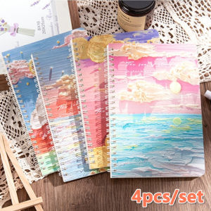4pcs/set A5 Oil Painting Coil Notepad Ins Style Landscape Aesthetic Student Diary Student School Supplies Childrens Gifts