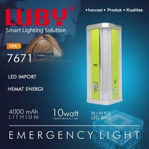 Luby Lampu Emergency 4Sisi 10W 50 + 50 SMD LED L-7671 with Dimmer Switch Rechargeable Tahan 7 JAM