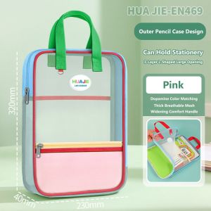 MISSUP L-shape Large Opening File Bag Transparent Handheld Mesh Folder Multi-functional Stationery Organizer Gift