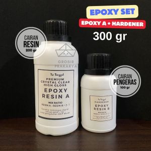 Resin Epoxy Premium High Gloss Crystal Clear Bening 300gr 300 gr Hardener Set Geode Paketan Recine Cair Crafting Prakarya Gantungan Kerajinan Art Seni Kesenian Kunci Ganci Hiasan Tas Kertakes DIY Quality Kualitas Katalis Murah Termurah Grosir Prakarya