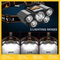 AumoPro ไฟหน้ากันน้ำไฟหน้าชาร์จได้5ไฟฉายคาดศีรษะ LED สว่างสุดๆ,ไฟฉายคาดศีรษะกันน้ำไฟฉายติดศีรษะสำหรับออกค่ายวิ่งกลางแจ้งใช้ไฟฉายติดศีรษะ1ชิ้น. 