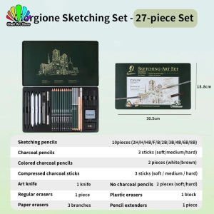 GIORGIONE Sketch Pencil Set 19/27 Pcs For Art Students Graphite & Charcoal Sketching Pencil Portable Iron Box 素描铅笔