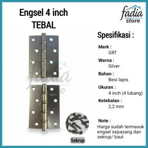 Engsel 4 inch / Engsel Tebal untuk Pintu dan Jendela / Engsel Silver 4"