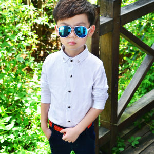 เสื้อเสื้อเชิ้ตลายดอกแขนยาวสำหรับเด็กผู้ชายเสื้อเชิ้ตทางการสีล้วนสำหรับงานแต่งงานงานสไตล์อังกฤษ