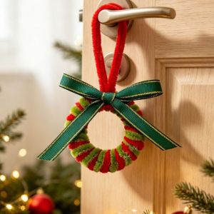 CYI47 Handmade Christmas Tree Hanging Ornaments Hanging Plush Christmas Wreath Decorations Festive Decor Bowknot Pinecone Ornament Xmas Decorations