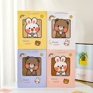 3Pcs Gift Bags with Clear Window Paper Bag For Gift Handbag Tote Packing Storage for Stuff Toys Flower Bag 30x42x12CM