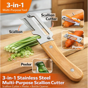 【Shred/peel】3-in-1 Multifunctional Stainless Steel Onion Cutter Stainless Steel Scallion Slicer household Kitchen Peeler/fruit And Vegetable Peeler 三合一多功能不锈钢切葱器