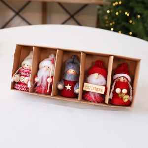 HUNIU HOUSE Đan móc Búp bê ông già Noel bằng vải nhung Vải mềm Chất lượng thủ công Trang trí cây thông Noel Tượng trang trí treo ngày lễ Năm Mảnh  dây chuyền Giáng sinh bằng len Cây thông Noel