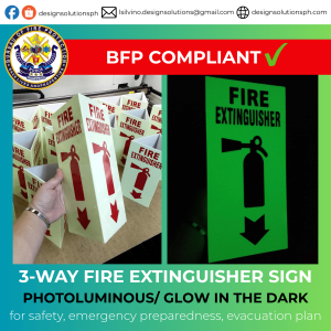 3-WAY Fire Extinguisher Sign Photoluminescent/Glow in the Dark BFP Compliant fire safety emergency preparedness evacuatio plan