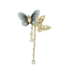 Vintage Inspired Rhinestones Butterfly Brooch Gold Tone Animal Shaped Lapel Pin Elegant Birthday Anniversary Gift