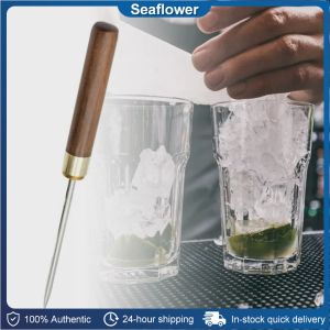 In Stock: Stainless Steel Ice Pick with Wooden Handle and Safety Cover for Kitchen Bars