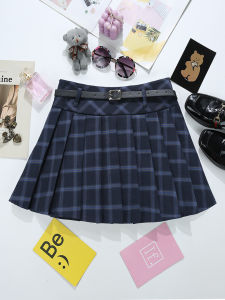 COD送腰带~美式复古格纹撞色百褶裙学院风高腰小个子防走光短裙96052026新品