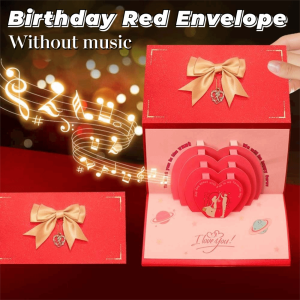 SMVU 3D Folding Birthday Red Envelope Wish Lucky 6/10 Slots Cake Greeting Card  with Bowknot Cash Gift Bag Valentines Day
