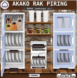 AKAKO Rak piring susun/rak mangkuk dan piring/rak penyimpanan gelas/rak penyimpanan lauk pauk 2 Pintu