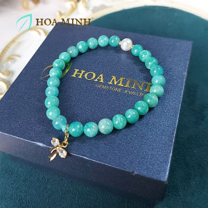 Vòng đá Amazonite size hạt 6.8 li phối ngọc trai nước ngọt charm chiếc nơ đính đá dễ thương nhẹ nhàng hợp mệnh Mộc Thủy | Hoa Minh Gem