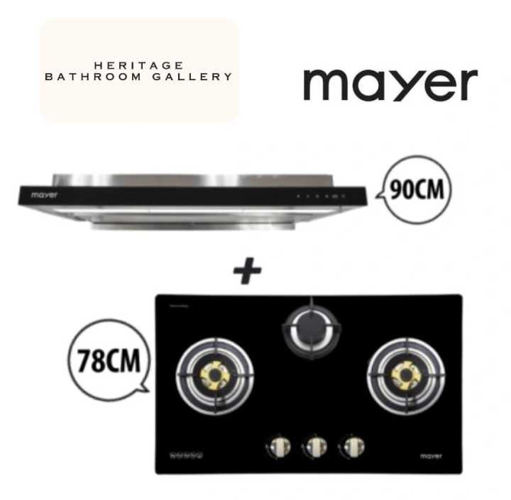 Mayer 78 cm 3 Burner Glass Gas Hob + 90 cm Semiintegrated Cooker Hood