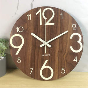 แขวนผนัง นาฬิกา หน้าปัดไม้ ตัวเลขเรืองแสง ตัวชี้ เดินเงียบ ไม่มีพื้นผิวกระจก WALL CLOCK 12นิ้ว/10นิ้ว