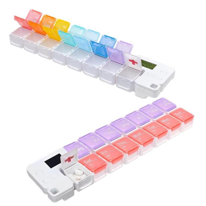 Pill box organizer 14 grid rainbow pill box with alarm for seniors