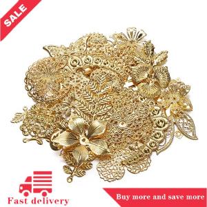 [COD] 50g lot Mixed Metal Flower Leaves Filigree Wraps Connectors Pendant Beads Caps Charms for DIY Jewelry Making Craft Supplies
