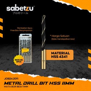 Mata Bor Besi 11MM HSS Material 4341 Titanium Coat 11mm - HSS Twist Drill Bits Size 11 MM Mata Bor Besi Kayu Aluminium PVC Plastik Akrilik Papan Acrylic Metal Besi Wood Plastic Steel Hitam Black Mata Bor Satuan JOB24.2011 SABETZU