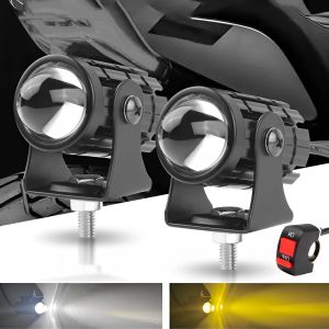 2PCS CBLUE Motorcycle LED Headlight: Dual Color Work Spotlight & Driving Light