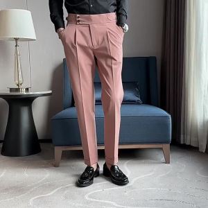 Men Pants Classic Mens Office Trousers Slim Fit High Waist Vintage Pockets for Formal Business Style Elegant Formal Pants