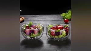 LZD  Borosilicate Glass Vegetable Salad Bowl   Household Transparent Double-Layer Glass Bowl   Large Ice Cream Dessert Bowl