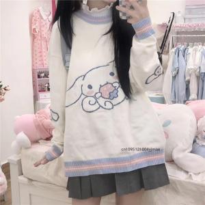 Cinnamoroll Sanrio Student Kawaii Clothes Japanese Preppy Style Versatile Cute Soft Girl Pullover Knitwear Sweater Jk Coat Women