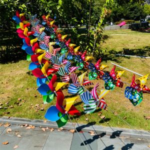NAELIN 10pcs/set with Rope Strings Colorful Arch Corridor Windmill with Steel Wire Rope Colorful 5 Leaves Pinwheels Plastic Outdoor DIY Decorational Pinwheel Yard and Garden