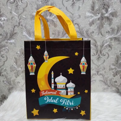 BELLINO - Tas Lebaran Santunan Parcel Lebaran Premium Goodie Bag Box Idul Fitri Ukuran 25x20x30cm Tas Parcel Lebaran Laminasi Tapak Persegi Muat Box Nasi Kotak