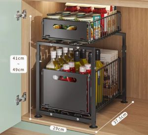 Pullout Under Sink Organizer Kitchen Sliding Storage Rack Kitchen Cabinet Organizer Drawer Basket Rack With Wooden Handle