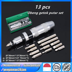 13pcs Obeng Ketok Set Getok Putar Set Impact S2 Drill Bit Driver Non-Karat Impact Screwdriver Set Box Besi Vessel