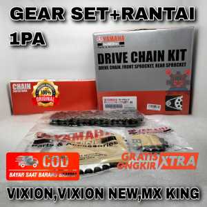 GEAR SET+RANTAI YAMAHA 1PA BUAT MOTOR VIXION VIXION NEW MX KING ASLI ORIGINAL YAMAHA YGP