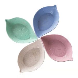 K.Wheat straw seasoning plate Kitchen seasoning plate Leaf shaped dipping tray Snack dip sauce plate 1pcs Random color sending