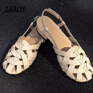 ZAROY Slingback Flat Sandals Women Fashion Weave Narrow Band Roman Style Round Toe Hollow Designer Shoes Elegant Cozy Sandalias2026