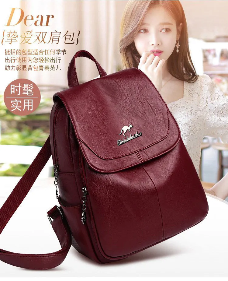 Korean leather backpack hotsell