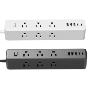 Long Flat Plugs Power Strips 9AC Outlets 3 USB 2 USB C Charging Port Surge Protectors For Compactly Space Setups