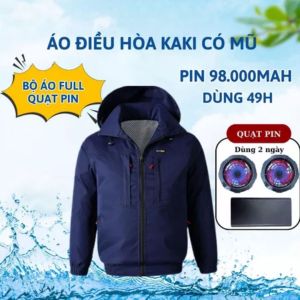 Áo Điều Hòa Nhật Bản Vải Kaki Có Mũ Siêu Mát Chống Nắng Chống Tia UV Pin 98000mAh Chính Hãng Zlife