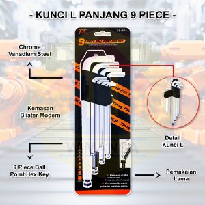 Kunci L Panjang 9 Piece Ball Point Hex Key Kunci L Set
