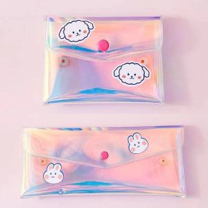 Waterproof PVC Holographic Laser Cute Makeup Cosmetic Jewellery Envelope Card Organizer Bag