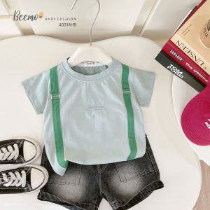 Áo phông cộc tay Beemo phối dây đai vải cotton mềm mịn đi học đi chơi cho bé trai từ 9-24kg 4031AHB