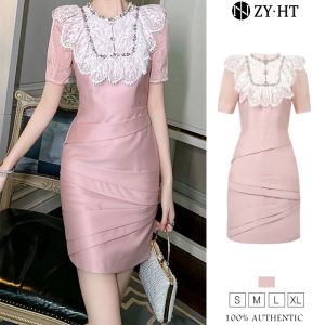 ZYHT EraVogue เดรสผู้หญิง เดรสสีชมพู เดรสลูกไม้ เดรสแขนพอง เดรสทำงาน เดรสไฮโซ เดรสวินเทจ เดรสออกงาน เดรสปาร์ตี้ ชุดราตรี 50883
