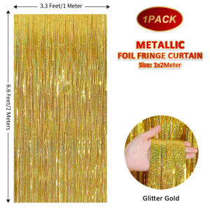 Double Color Tinsel Fringe Foil Curtains 2*1 Meters Party Curtain Backdrop Wall Party Needs Decorations For Graduation Birthday Wedding Engagement Bridal Shower Background Photoshoot Props