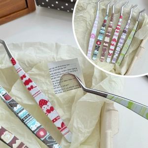 INNEED Stainless Steel Curved Stickers Tweezers High Precision Anti-static False Eyelash Tweezers Cartoon Eyelash Curler Miniature Scene Stickers