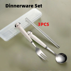 3PCS Stainless Steel Cute Spoon Fork Chopsticks Set With Box Convenient Tableware Camping Travel