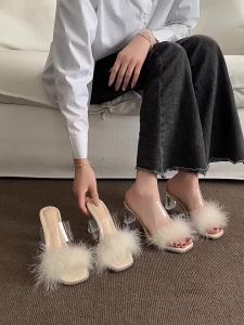 [Free Shipping] Chunky-Heeled High-Heeled Sandals Summer Stylish Sandals Unique Design Transparent Slippers For Outdoor Wear