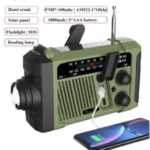 REFENT Reading Light Solar Power Emergency Radio With Flashlight SOS Alarm AM/FM Radio Portable Multifunctional Hand Crank Radio Disaster Prevention Emergency